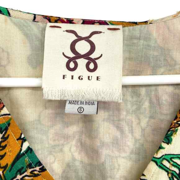 Figue Malina Belted Metallic Birds Floral Paradise Printed Midi Dress $625 Small - Picture 5 of 11